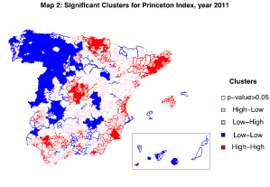 Map 2. significant clusters for Princeton index, 2011