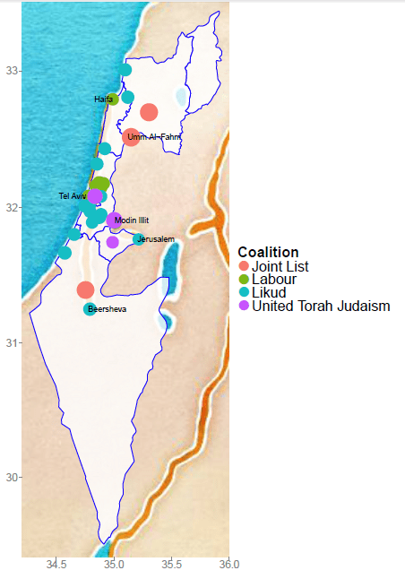 Majority Votes in Cities in Israel